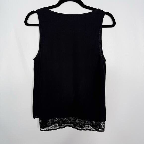 Chelsea and Walker Size 4 Black Lace Layered Silk Sleeveless Blouse Top Pieced - Picture 2 of 8